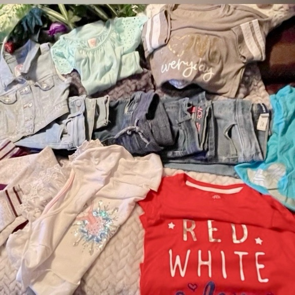12 PC Bundle Girls Tops, Jeans. Jacket warm up set SZ6/7 & 7/8 denim bling vest